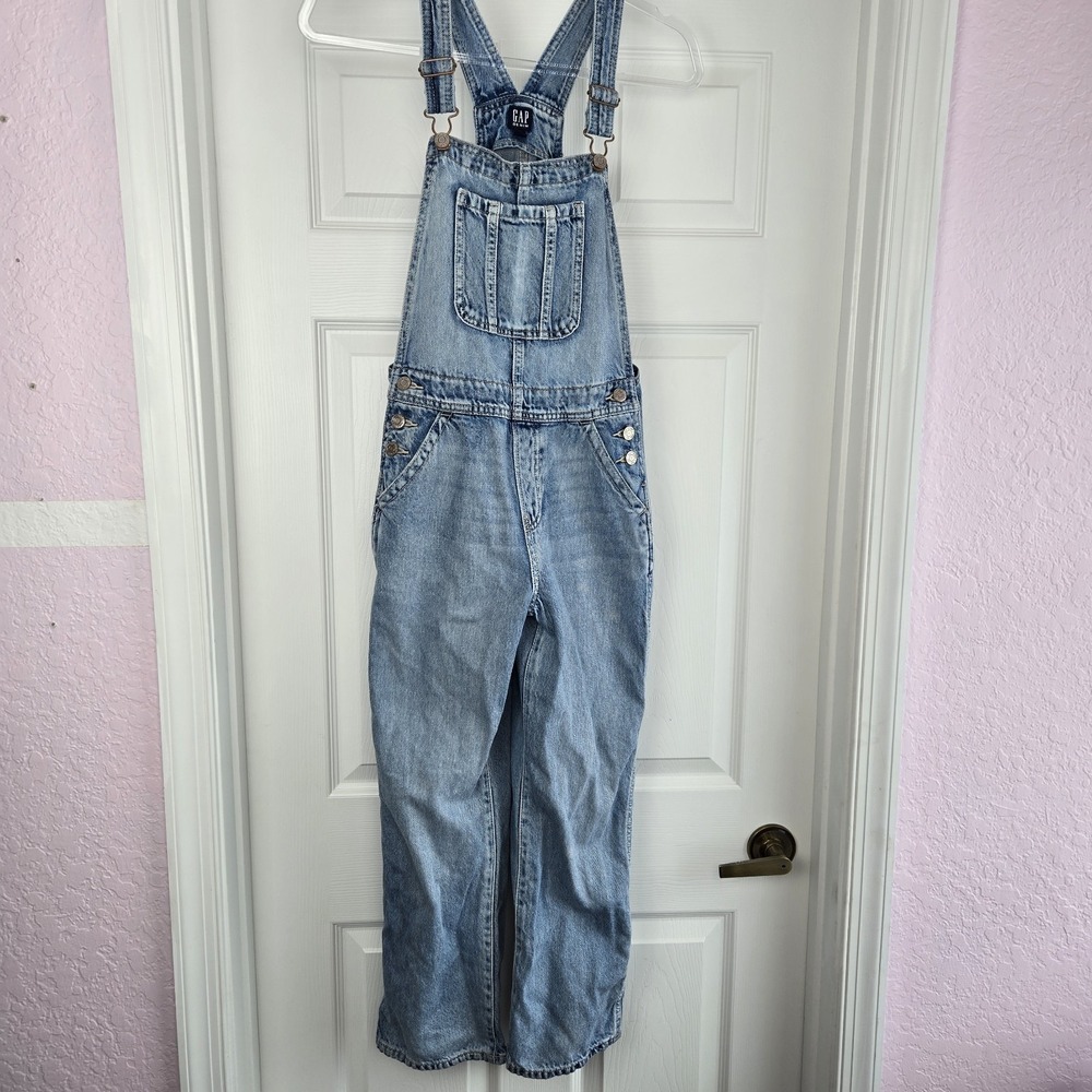 Gap Kids Denim Bib Overalls Girls Size XL 12 Medium Wash Jeans‎ Pockets